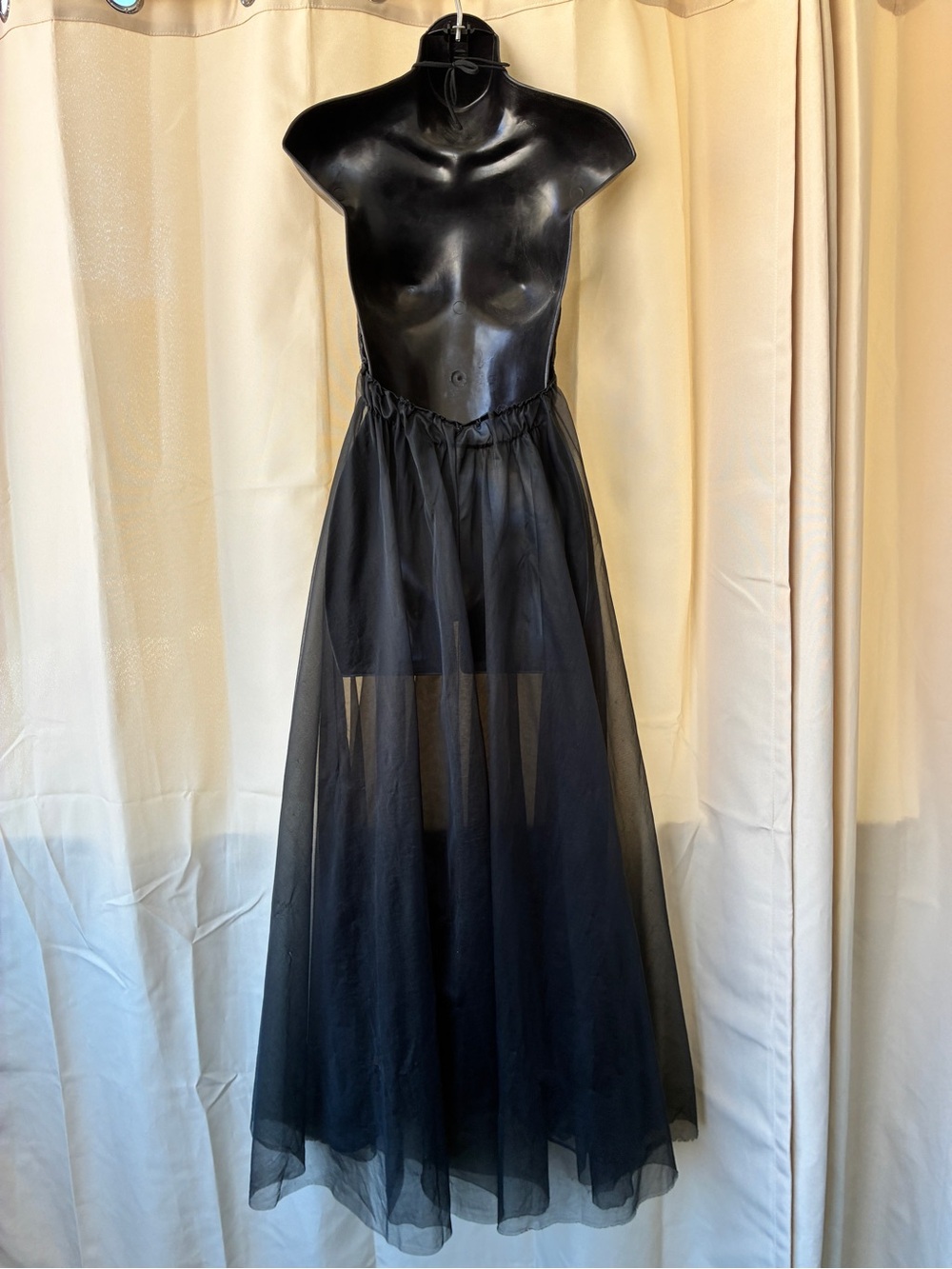 Vintage 60s Chiffon & Lace Halter Maxi Lingerie Night Gown XS - Picture 6 of 14